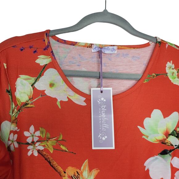 BlueBelle Maternity Orange Floral Bell Sleeve Stretch Flow Maternity Dress Sz 16 - Picture 6 of 6